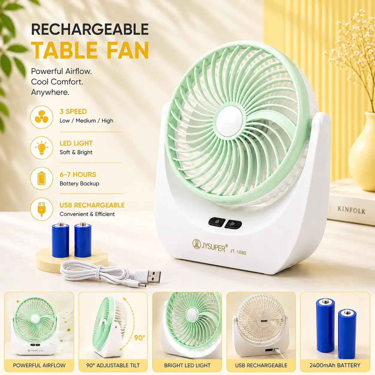 JY Super Rechargeable Fan & Light - Image 2